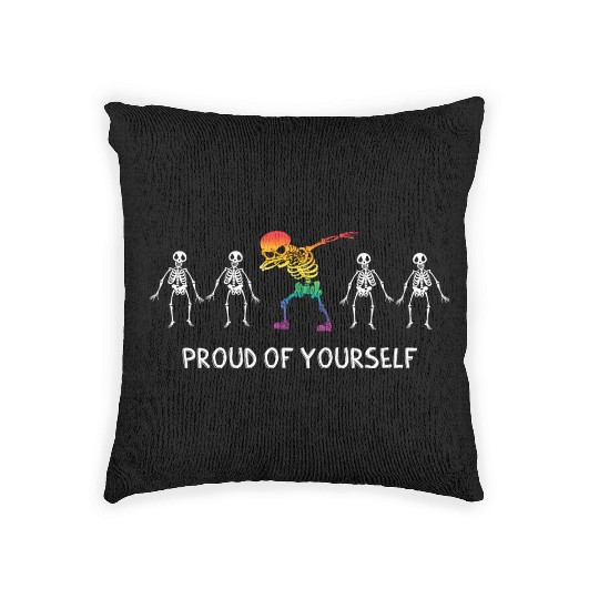 Proud of yourself Halloween LGBTQ Pride Skeleton Woven Pillows