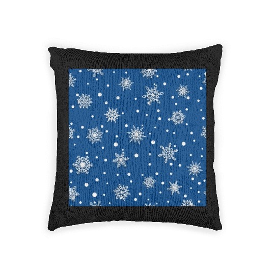 Modern Navy Blue Snowflakes Pattern Woven Pillows