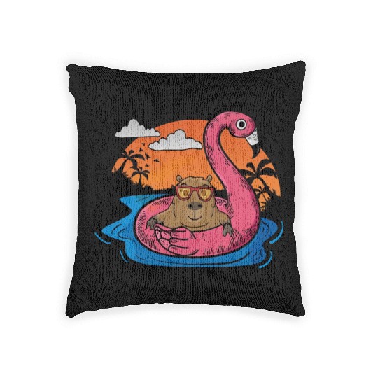 Capybara Swimming Pool Gifts Men Flamingo Capybara Woven Pillows