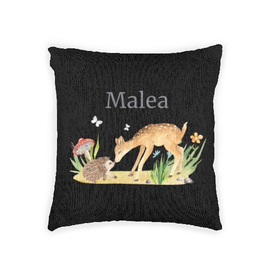 Forest Animal Deer Hedgehog Flowers Name Malea Woven Pillows