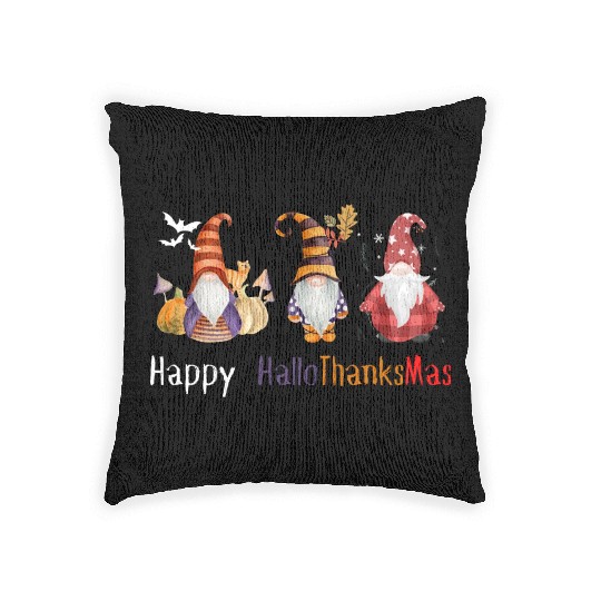 happy hallo thanksmas Thanksgiving gnome Funny Woven Pillows