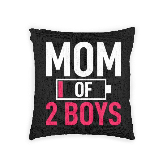 Mom of 2 Boys Low Battery Funny Mothers Day Woven Pillows