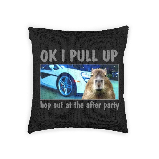 Ok I Pull Up Capybara Meme After Party Rap Song ar Woven Pillows