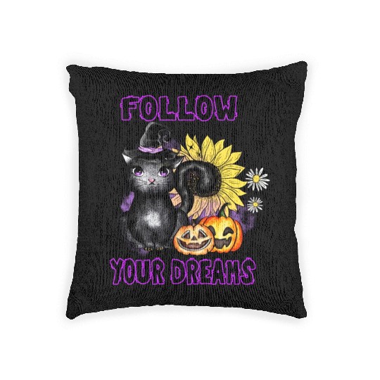 Follow Your Dreams - Black Cat Jack-O-Lantern Woven Pillows