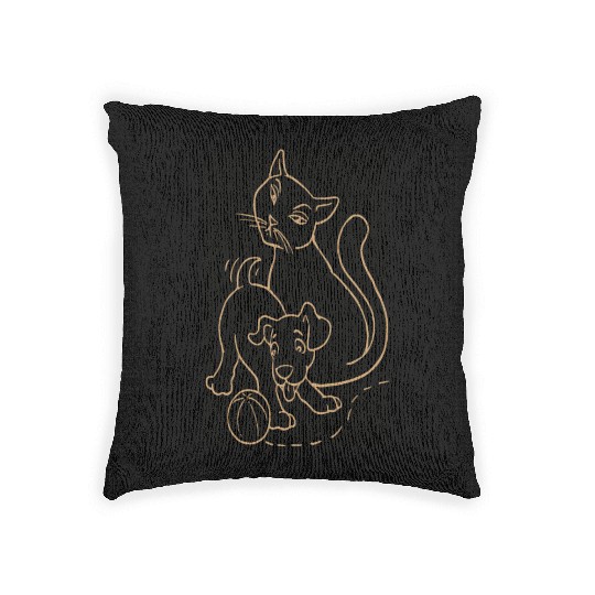 Cat And Dog Brown tow Woven Pillows