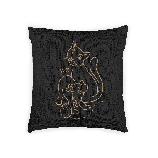 Cat And Dog Brown tow Woven Pillows