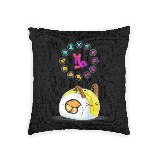 Japanese Sushi Funny Capricorn Zodiac Sushi Lover Woven Pillows