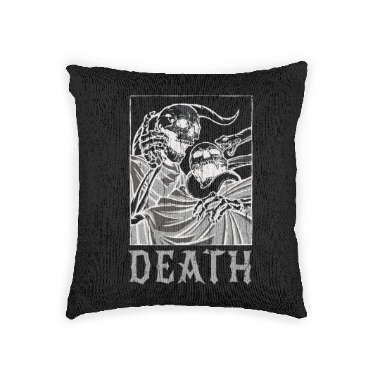 Skeleton Bones Tarot Card Occult Death Gothic Woven Pillows