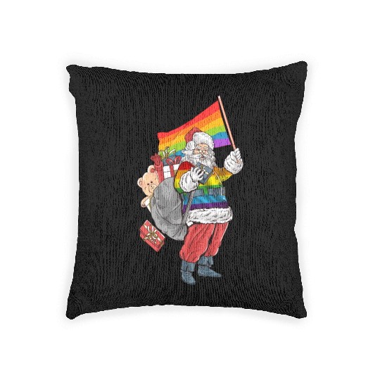 LGBTQ Santa Claus Christmas Rainbow Woven Pillows