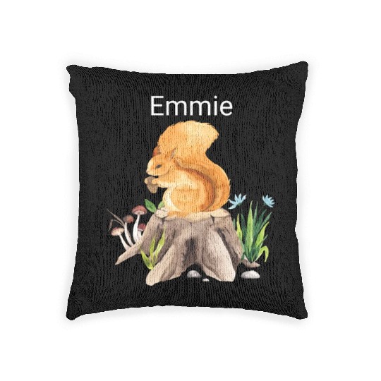 Forest animal squirrel with name Emmie Woven Pillows