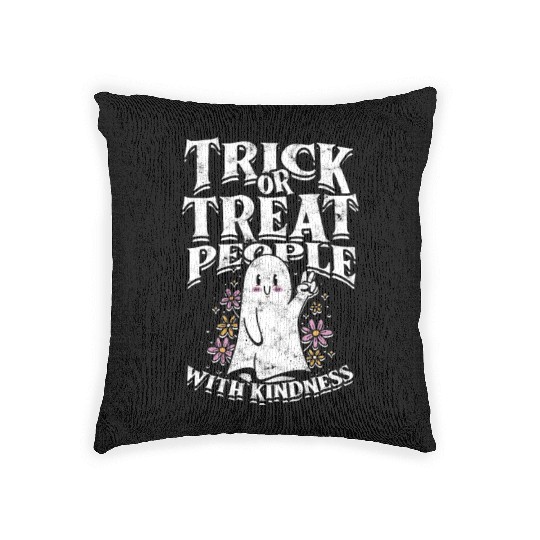 Trick or treat people with kindness - cute ghost Woven Pillows