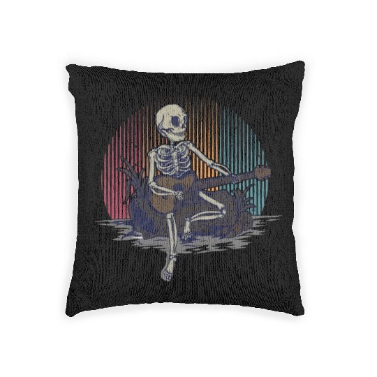 Rock On Rock Star Skeleton Guitar Hands Halloween Woven Pillows