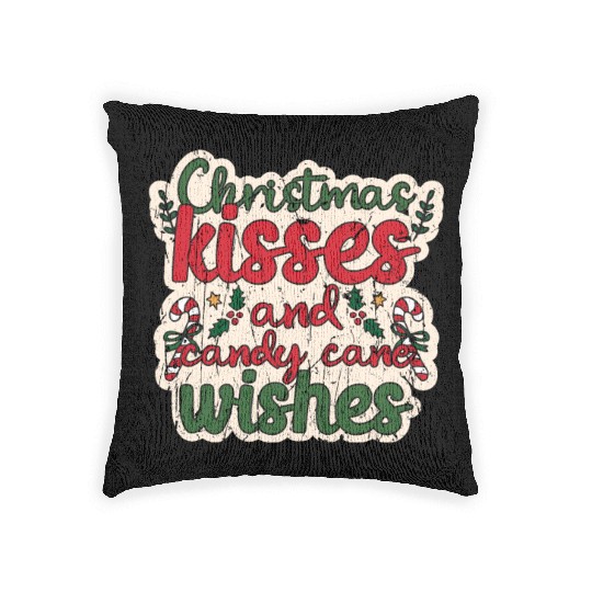 Christmas kisses and candy cane wishes - holiday Woven Pillows
