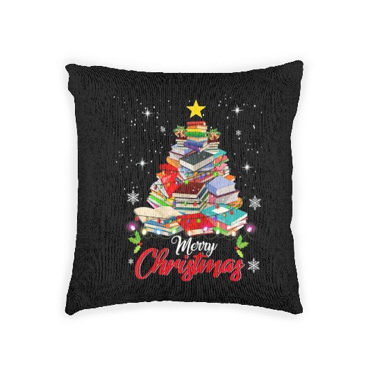 Merry Christmas Tree Love Reading Books Librarian Woven Pillows