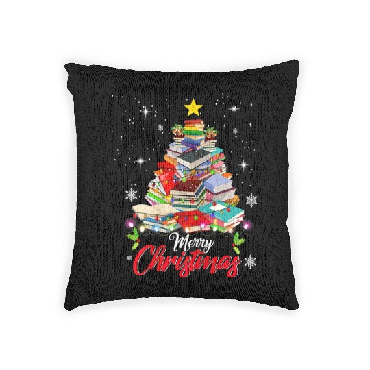 Merry Christmas Tree Love Reading Books Librarian Woven Pillows