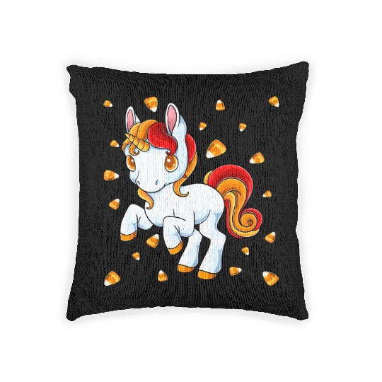 Halloween Unicorn Pony Candy Corn Halloween Woven Pillows