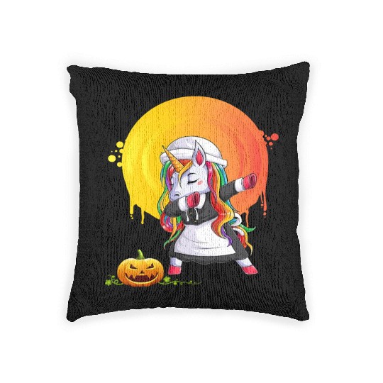 Halloween Unicorn Pony Magical Fantasy Dabbing Woven Pillows