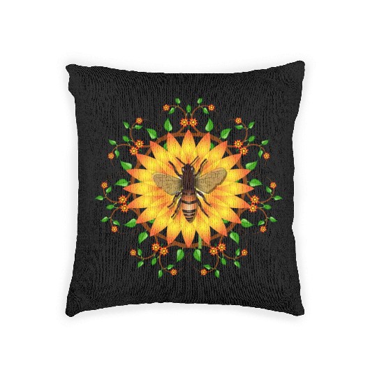 Save honey bees protect environment sunflower Apia Woven Pillows