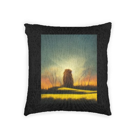 Lion meditate on sunrise, painting Woven Pillows
