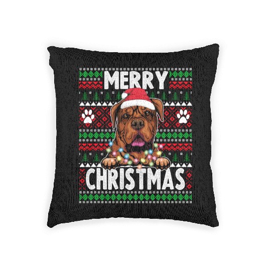 Bordeaux Great Dane Christmas Lights Dog Lovers Xm Woven Pillows