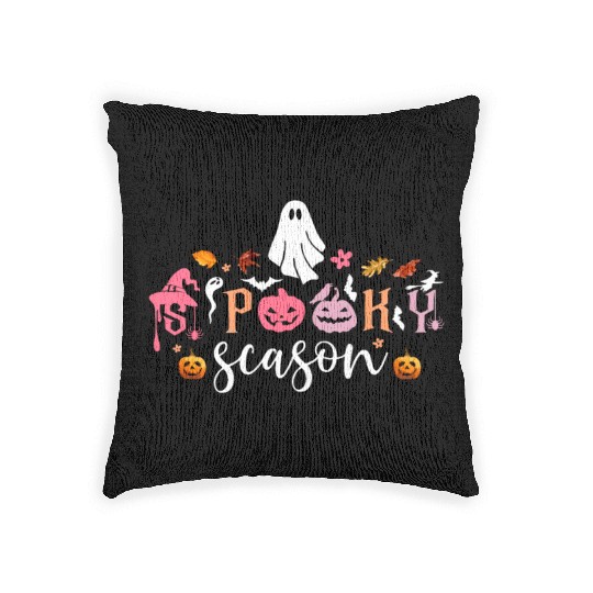 Funny Halloween Retro Spooky Season Woven Pillows