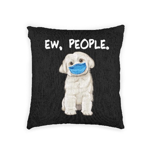 Maltese Ew People Dog Wearing Face Mask Woven Pillows