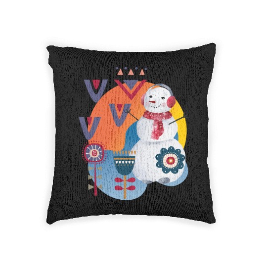 Winter Cute Snowman Headphones Scandi Woven Pillows