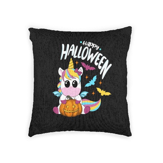 Bat Unicorn - Happy Halloween Woven Pillows