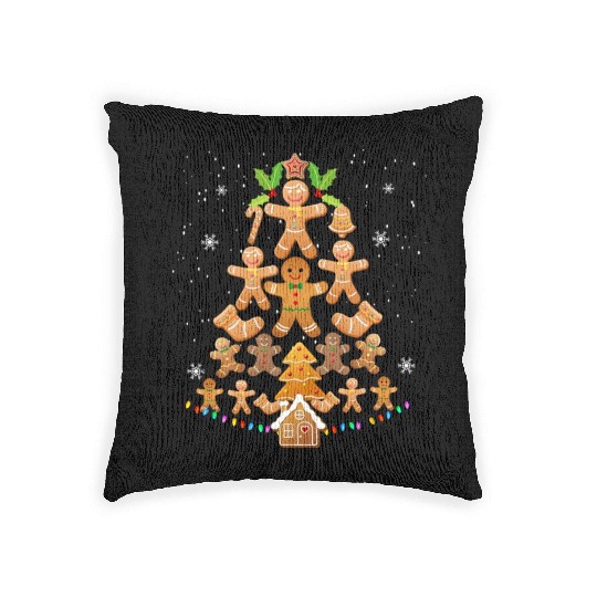 Jolly Gingerbread Christmas Tree Woven Pillows Gingerbread
