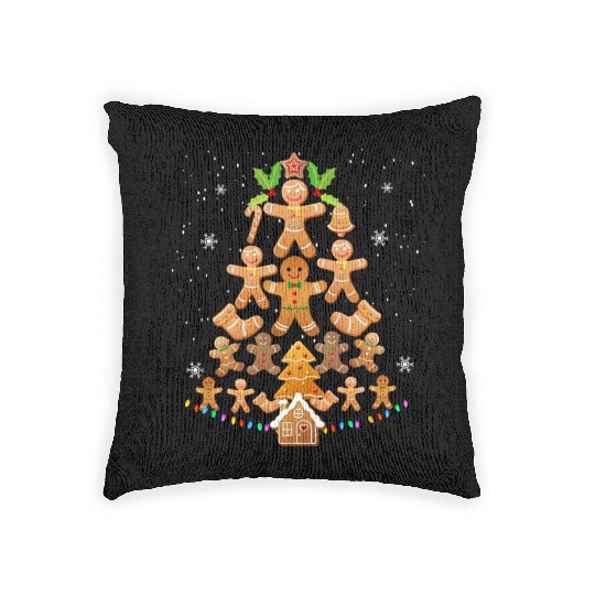 Jolly Gingerbread Christmas Tree Woven Pillows Gingerbread
