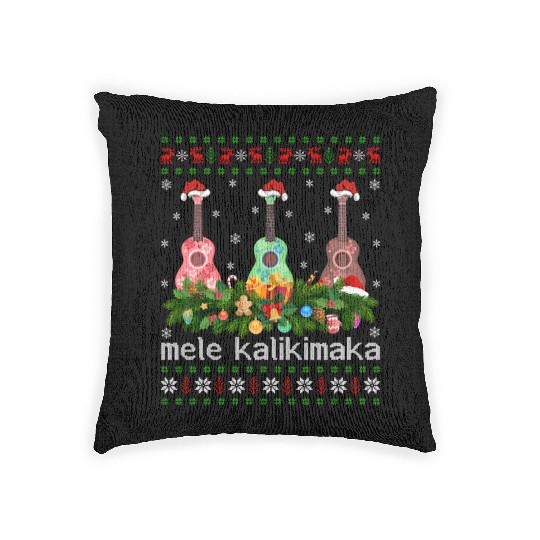 Mele Kalikimaka Ukulele Guitar Gift Ugly Ukulele Woven Pillows