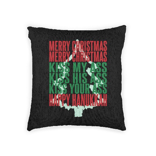 Merry Christmas Kiss My Ass Funny Hanukkah Tree Woven Pillows