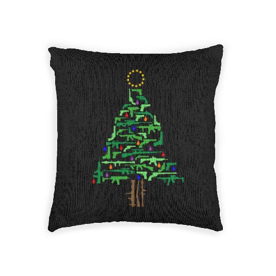 Xmas Patriotic 2nd Amendment Gun Christmas Tree Woven Pillows