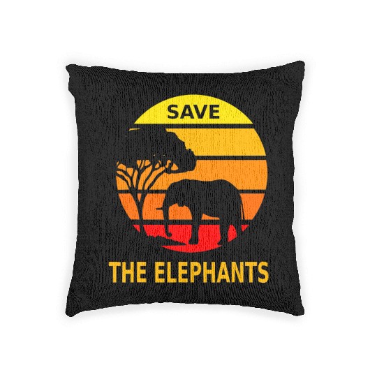 Retro Vintage Save the Elephants Woven Pillows