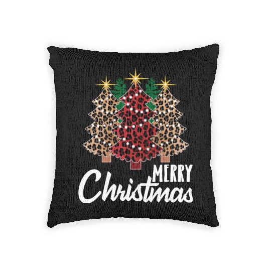 Cute Merry Christmas Leopard Print Tree Christmas Woven Pillows