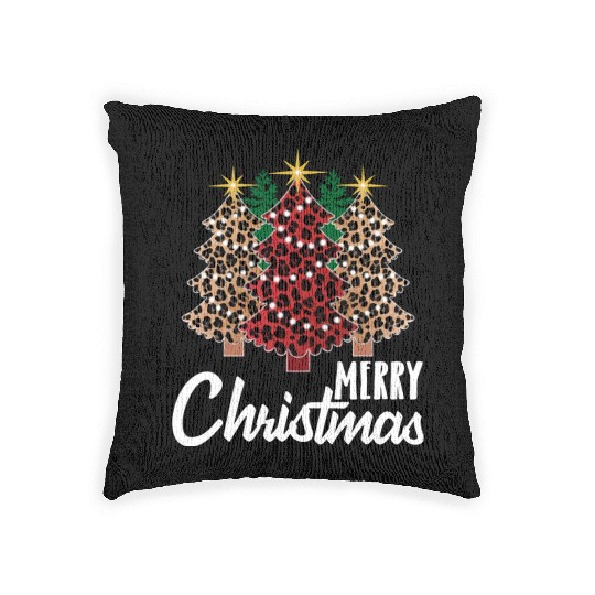 Cute Merry Christmas Leopard Print Tree Christmas Woven Pillows