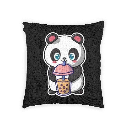 Panda Bear Boba Milk Tea Funny Bubble Tea Lovers Woven Pillows