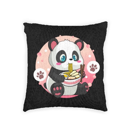 Cute Kawaii Panda Eating Ramen Woven Pillows