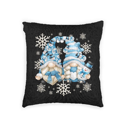 Funny Snowman Gnomies With Snowflakes Cute Winter Woven Pillows