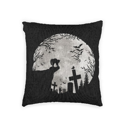 Halloween Black Cat Werewolf Full Moon Bats trick Woven Pillows
