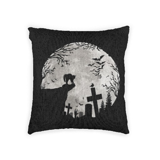 Halloween Black Cat Werewolf Full Moon Bats trick Woven Pillows