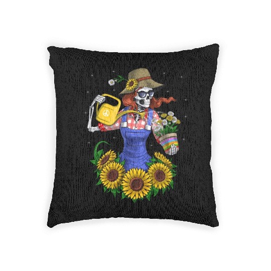 Skeleton Gardening Plants Woven Pillows
