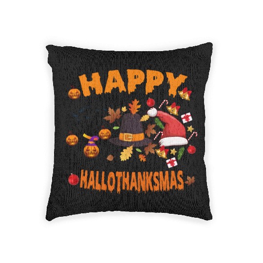 Wine Halloween Christmas Happy Hallothanksmas Woven Pillows