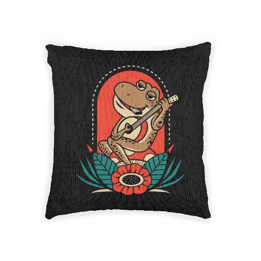 Frog Playing Guitar Instrumentalist Gift Woven Pillows