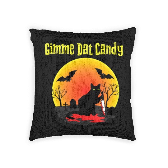 Gimme Dat Candy Creepy Cat Spooky Halloween Woven Pillows
