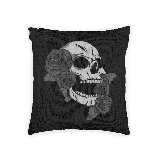 Black Skull Roses Aesthetic Goth Gothic Woven Pillows