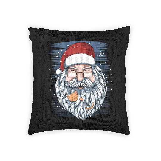 santa and kittens merry christmas Woven Pillows