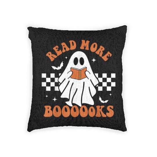 Cute Booooks Ghost Read More Books Funny Teacher Woven Pillows