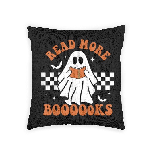 Cute Booooks Ghost Read More Books Funny Teacher Woven Pillows