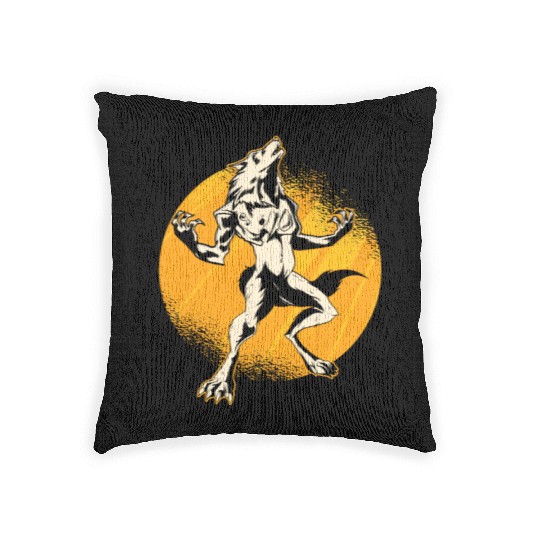 Halloween Monster Line Art Werewolf Horror Woven Pillows